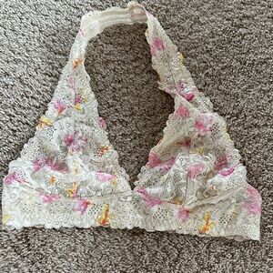 Free People Floral Lace Bralette - Cream and Pink M